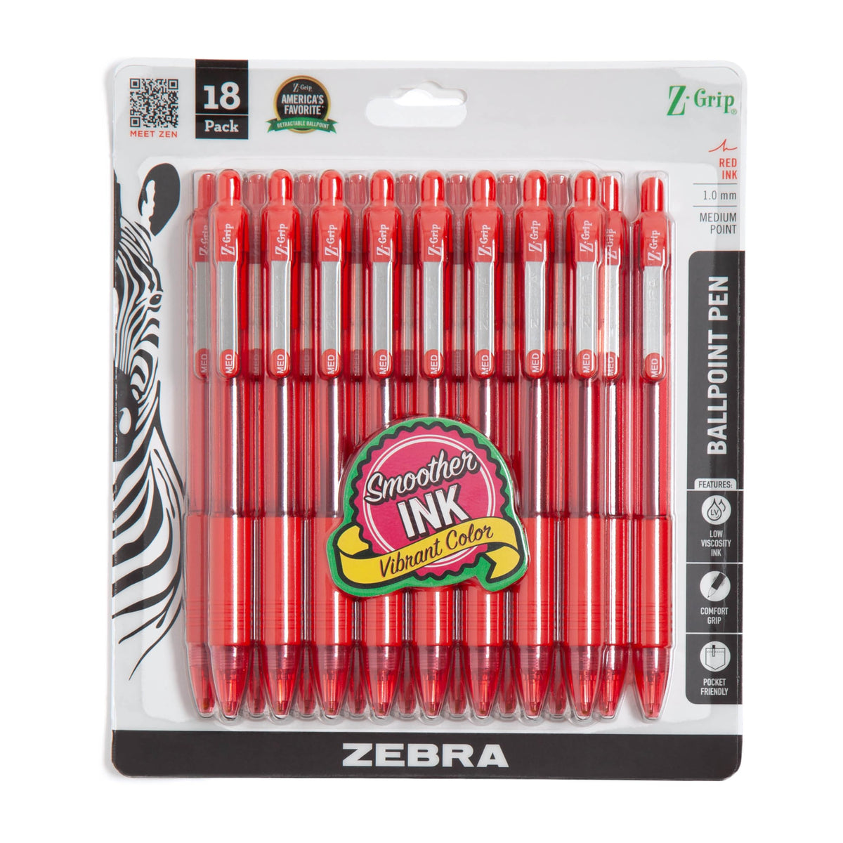 Zebra Pen Z-Grip Retractable Ballpoint Pen, Black/Blue, 1.0mm, 18-Pack