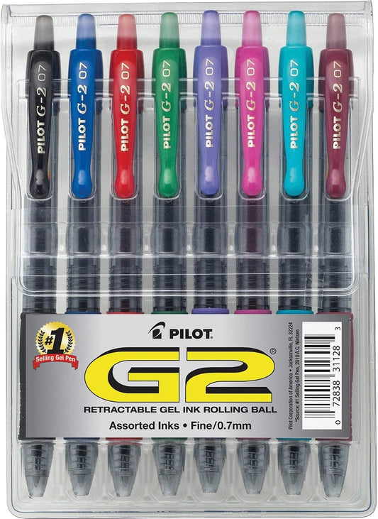 PILOT G2 Premium Gel Ink Pens, Fine Point 0.7mm, Assorted Inks, 8 Count