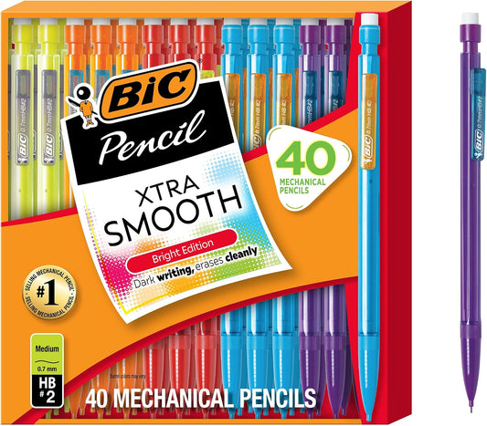 BIC Xtra Smooth Bright Edition Mechanical Pencils, 0.7 mm Medium Point, Bulk School Supplies for Students and Teachers, 40-Count Pack