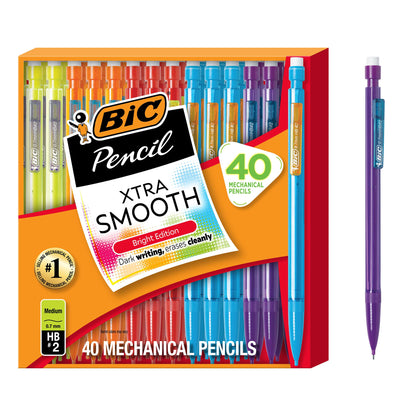 BIC Xtra Smooth Bright Edition Mechanical Pencils, 0.7 mm Medium Point, Bulk School Supplies for Students and Teachers, 40-Count Pack