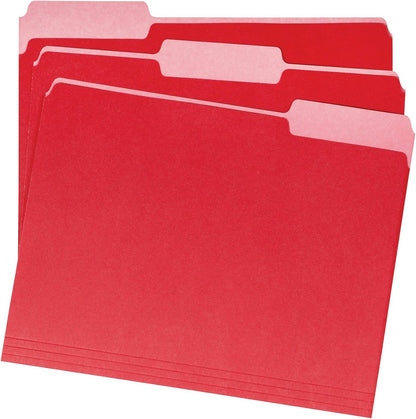 Amazon Basics File Folders for Organization, Letter Size, 1/3 Cut Tab, Red, 36-Pack