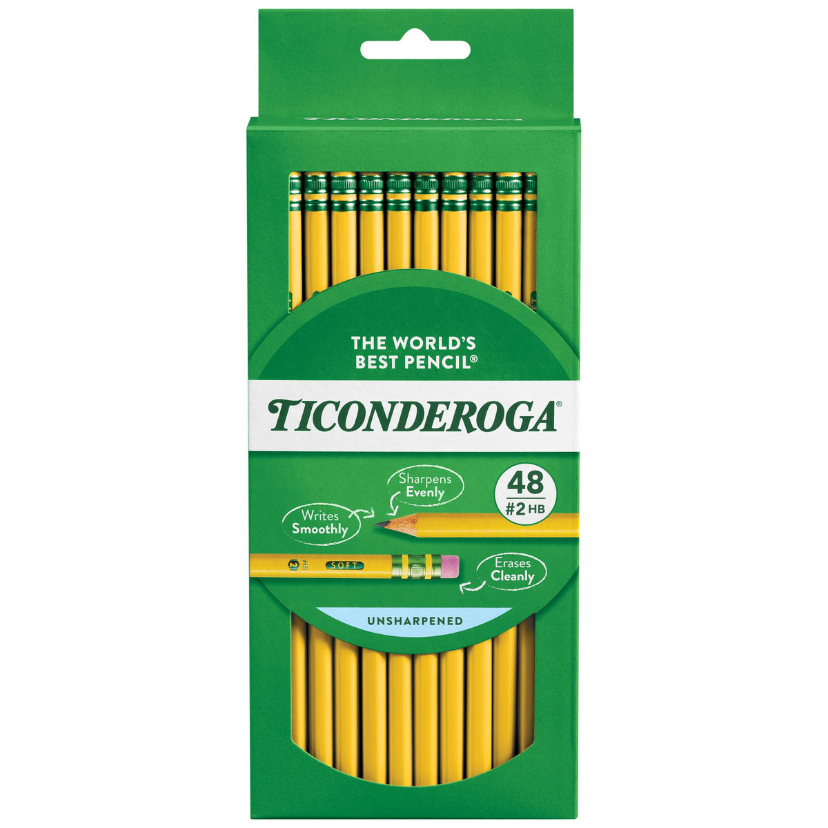 Ticonderoga Wood-Cased Pencils, Unsharpened, 2 HB Soft, Yellow, 24 Count