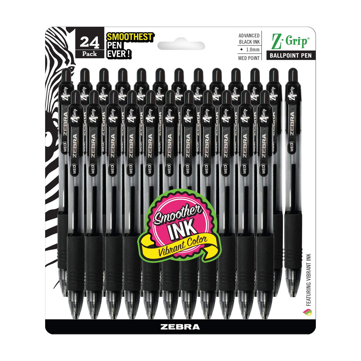 Zebra Pen Z-Grip Retractable Ballpoint Pen, Black/Blue, 1.0mm, 18-Pack