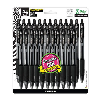 Zebra Pen Z-Grip Retractable Ballpoint Pen, Black Ink, 1.0mm, 24 Bulk-Pack