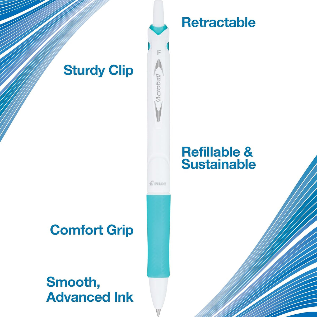 PILOT Acroball PureWhite Advanced Ink Ball Point Pens, 0.7mm, 5-Pack