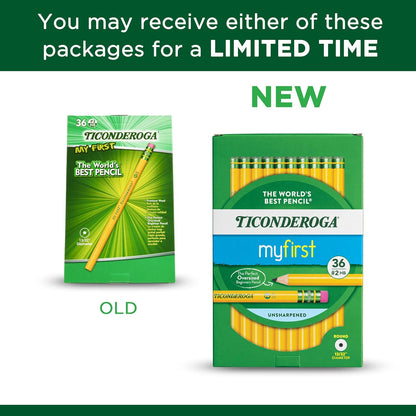 Ticonderoga My First Wood-Cased Pencils, #2 HB, Yellow, 36 Count