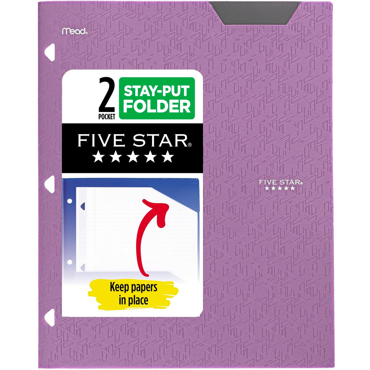 Five Star 2-Pocket Folder, Plastic Folder with Stay-Put Tabs, Fits 3-Ring Binder, Holds 8-1/2" x 11" Paper, White (333420I-ECM)