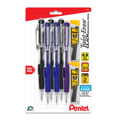 Pentel Twist-Erase Click Mechanical Pencil (0.7mm), Pack of 6 Pencils with 2 Pack of Lead Refills (PD277TLBPS6M)