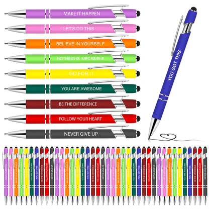 100 PCS Motivational Bulk Pens with Stylus Tip Gifts Black Ink