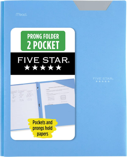 Five Star 2-Pocket Folder, Plastic Folder with Stay-Put Tabs and Prong Fasteners, Holds 8-1/2" x 11" Paper, Vivid Yellow (340300S)