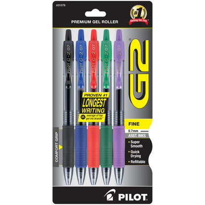PILOT G2 Premium Gel Pens, Fine Point 0.7mm, Black Ink, 5-Pack