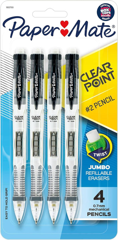 Paper Mate Clearpoint Mechanical Pencils, 0.7mm HB #2 Lead, Black Barrels, 4 Count - School Supplies, Note Taking
