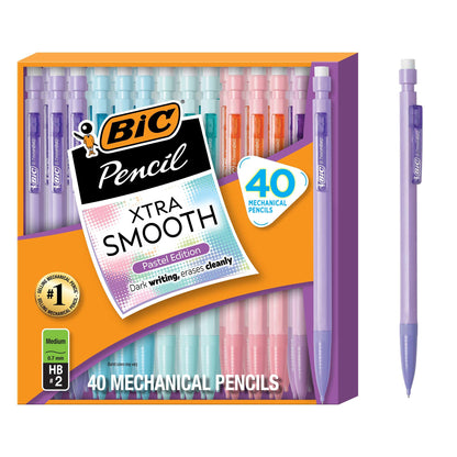 BIC Xtra Smooth Bright Edition Mechanical Pencils, 0.7 mm Medium Point, Bulk School Supplies for Students and Teachers, 40-Count Pack