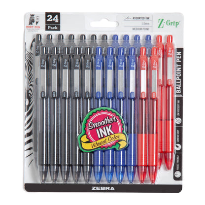 Zebra Pen Z-Grip Retractable Ballpoint Pen, Black/Blue, 1.0mm, 18-Pack