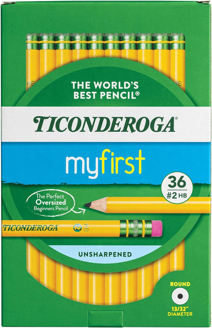 Ticonderoga My First Wood-Cased Pencils, #2 HB, Yellow, 36 Count