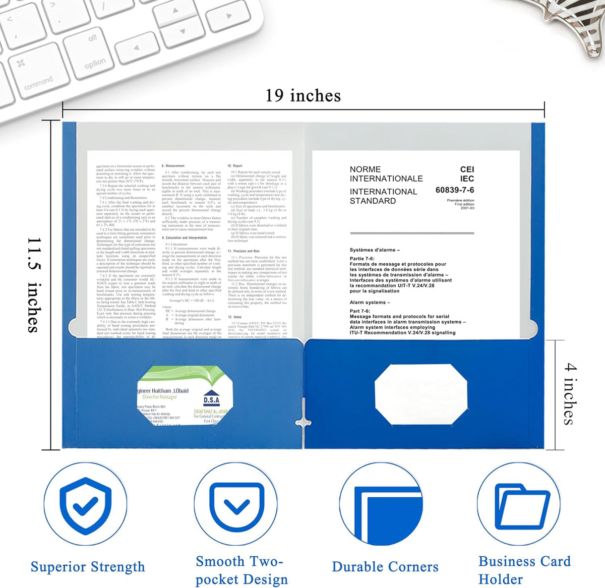 Zzrywuty File folders with Pockets,Blue Two folders for documents,50 Pack Paper Folders with Card Slot,Letter Size,School Students,Business,Home and Office Workers