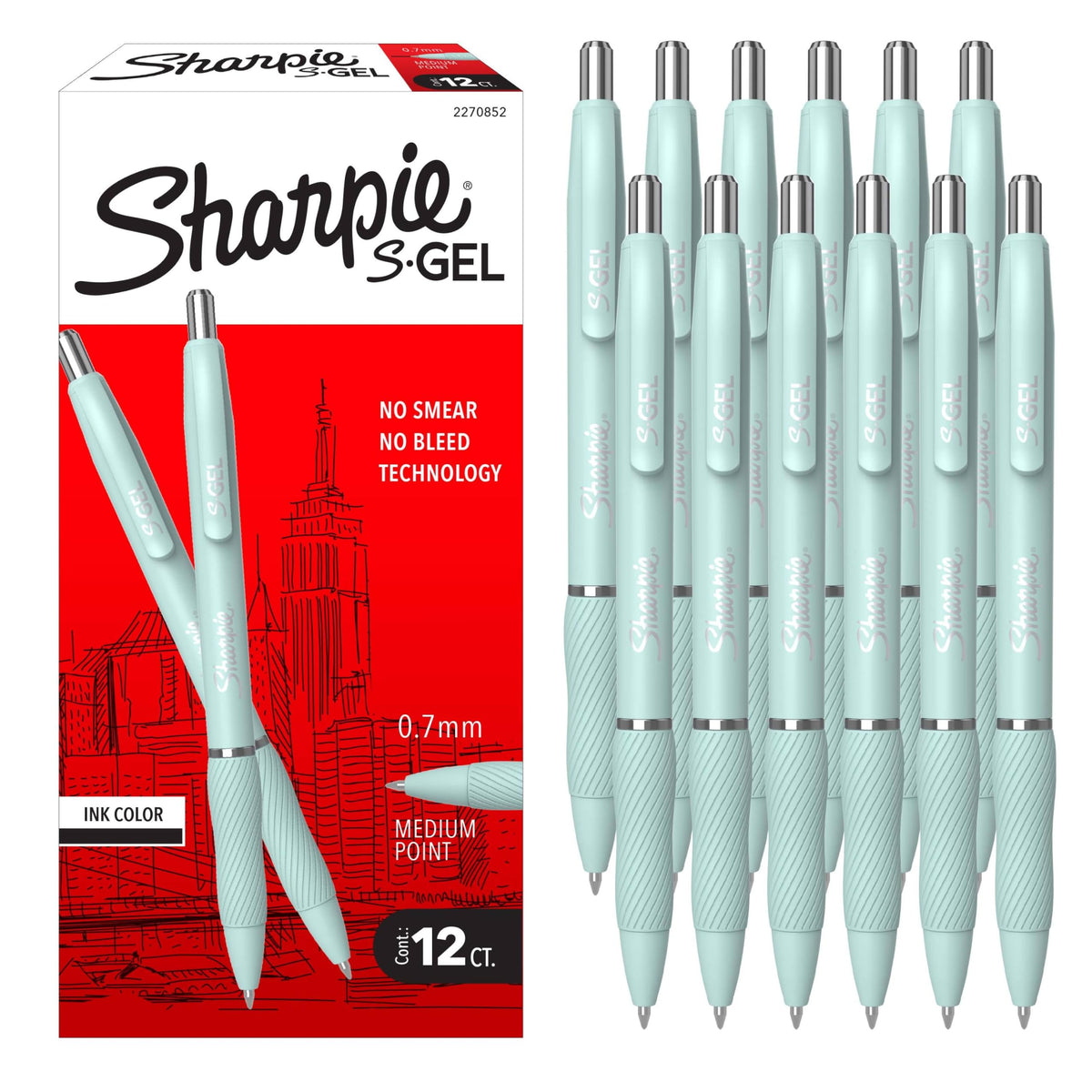 Sharpie S-Gel Gel Pens, Pearl White Body, Black Ink, Medium Point (0.7mm), 12 Count - For Journaling, Writing, Note-Taking, School, Office Supplies