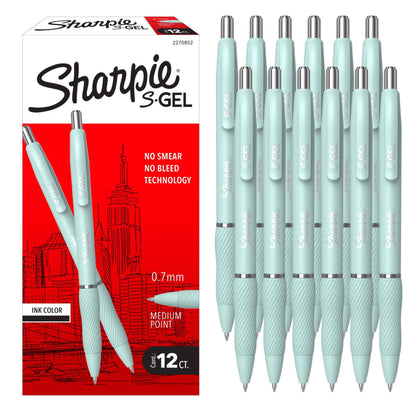 Sharpie S-Gel Gel Pens, Pearl White Body, Black Ink, Medium Point (0.7mm), 12 Count - For Journaling, Writing, Note-Taking, School, Office Supplies
