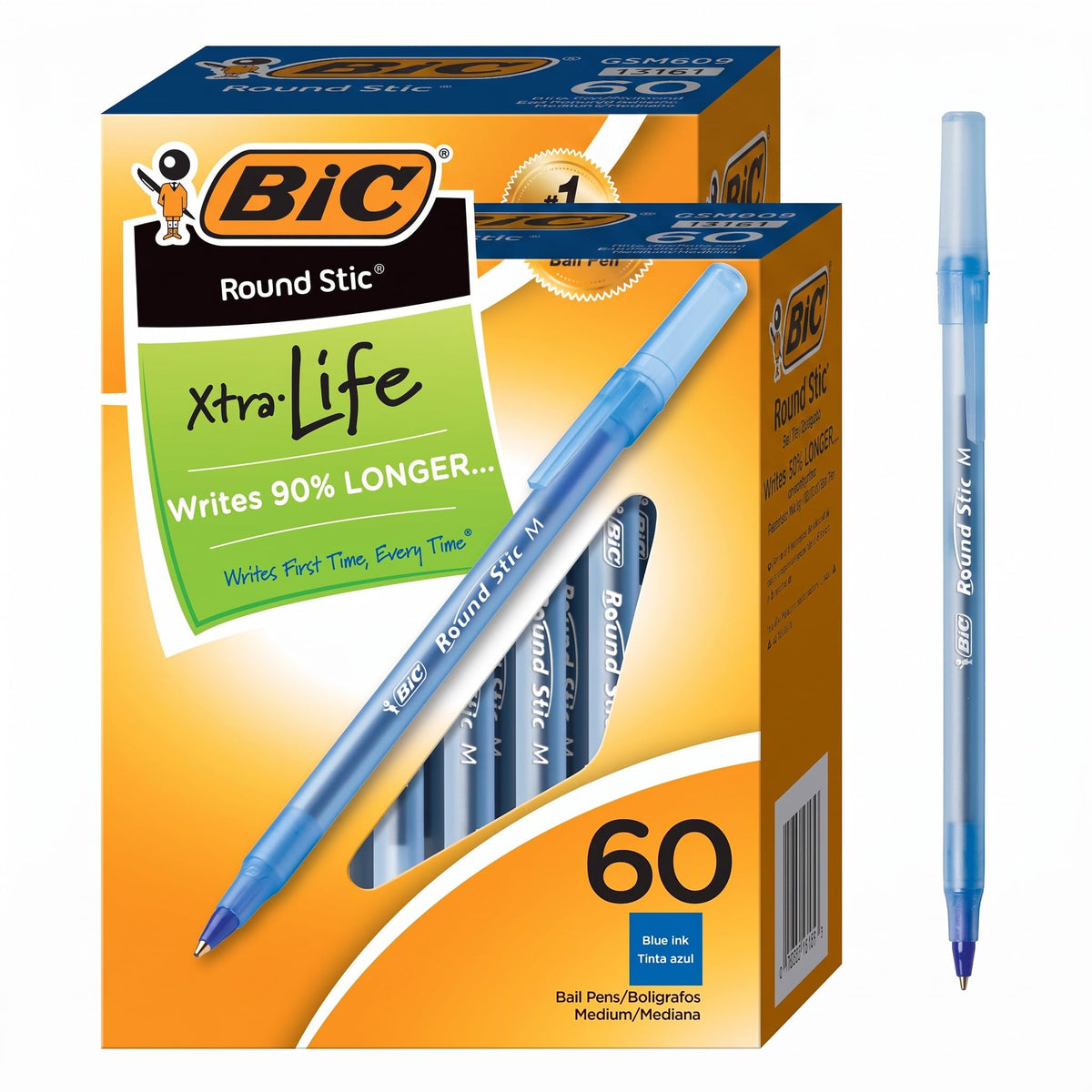 BIC Round Stic Xtra Life Ballpoint Pen, 1.0 mm Medium Point, Blue, 60-Count
