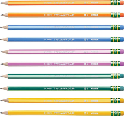 Ticonderoga X13910 Striped Wood-Cased Pencils, 2 HB Soft, Pre-Sharpened, 10 Count, Assorted Colors