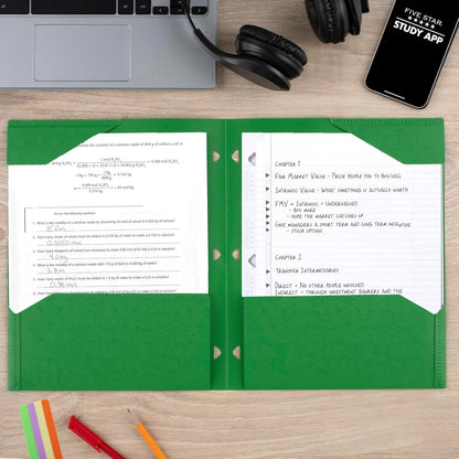 Five Star 2-Pocket Folder, Plastic Folder with Stay-Put Tabs, Fits 3-Ring Binder, Holds 8-1/2" x 11" Paper, Forest Green (333420E-ECM)