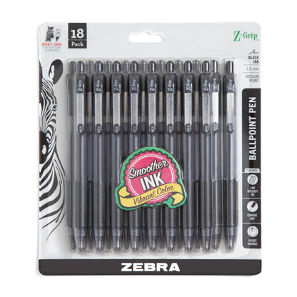 Zebra Pen Z-Grip Retractable Ballpoint Pen, Black Ink, 1.0mm, 24 Bulk-Pack