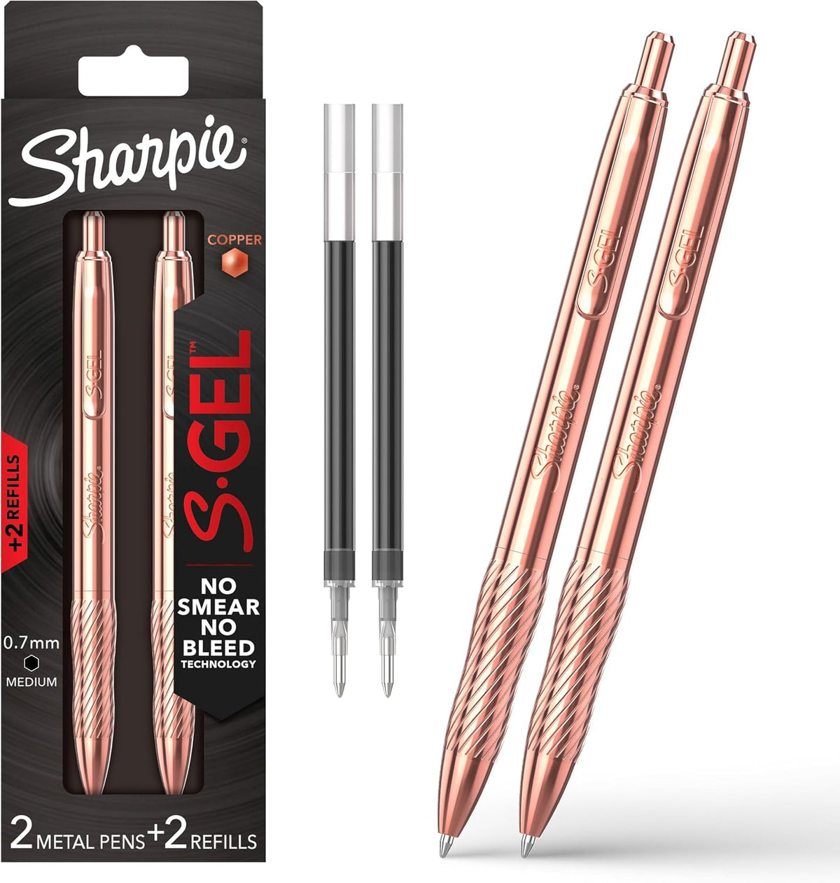 Sharpie S-Gel Gel Pen, Copper Metal Body, Medium Point (0.7mm), Black Ink, Includes 1 Pen and 1 Additional Ink Refill