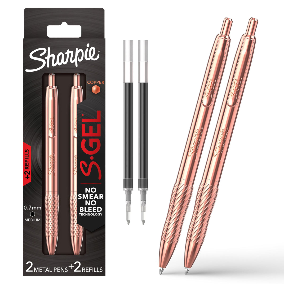 Sharpie S-Gel Gel Pen, Copper Metal Body, Medium Point (0.7mm), Black Ink, Includes 1 Pen and 1 Additional Ink Refill
