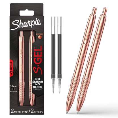 Sharpie S-Gel Gel Pen, Copper Metal Body, Medium Point (0.7mm), Black Ink, Includes 1 Pen and 1 Additional Ink Refill