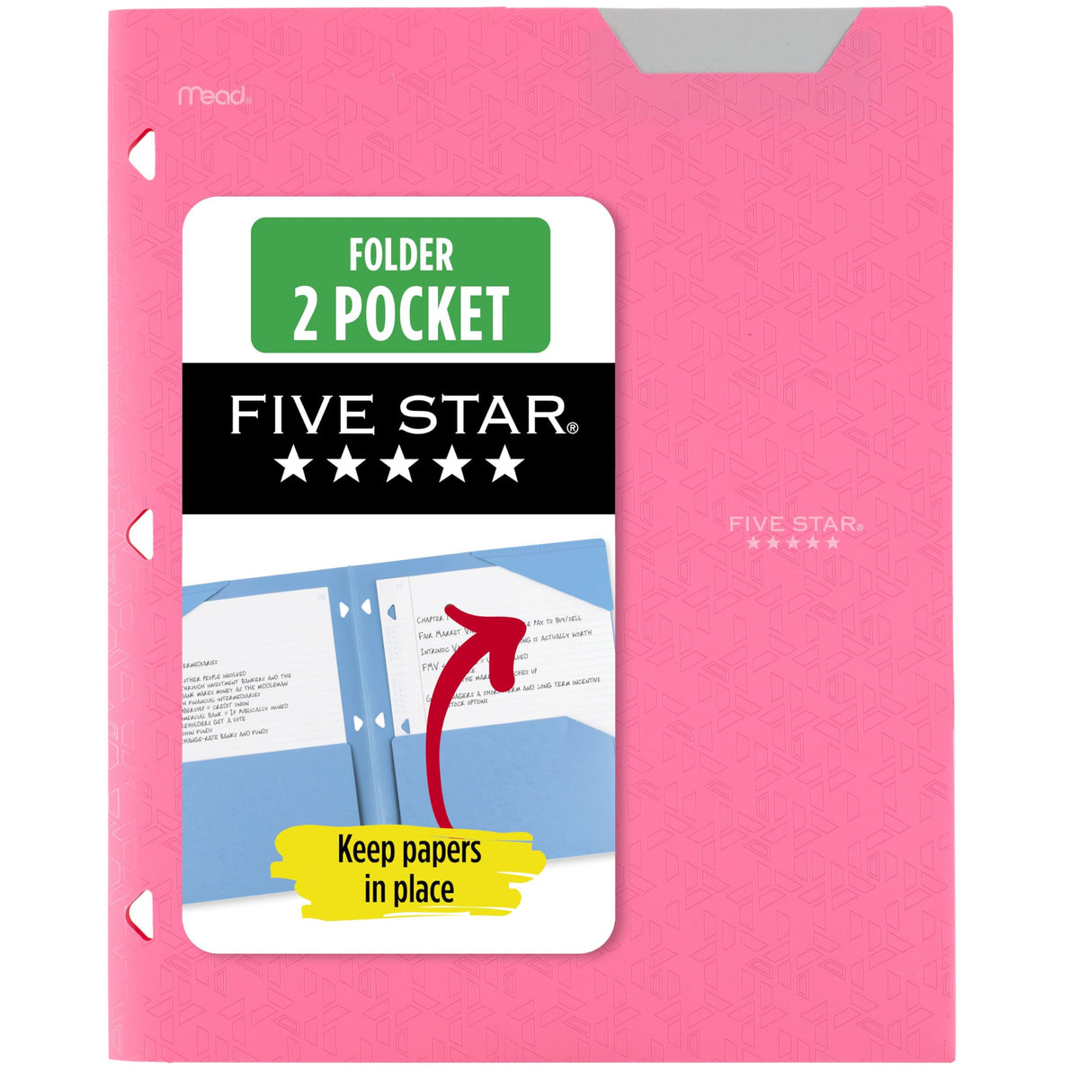 Five Star 2-Pocket Folder, Plastic Folder with Stay-Put Tabs, Fits 3-Ring Binder, Holds 8-1/2" x 11" Paper, Forest Green (333420E-ECM)