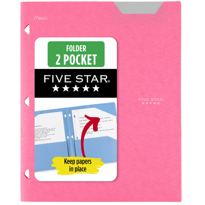 Five Star 2-Pocket Folder, Plastic Folder with Stay-Put Tabs, Fits 3-Ring Binder, Holds 8-1/2" x 11" Paper, Forest Green (333420E-ECM)