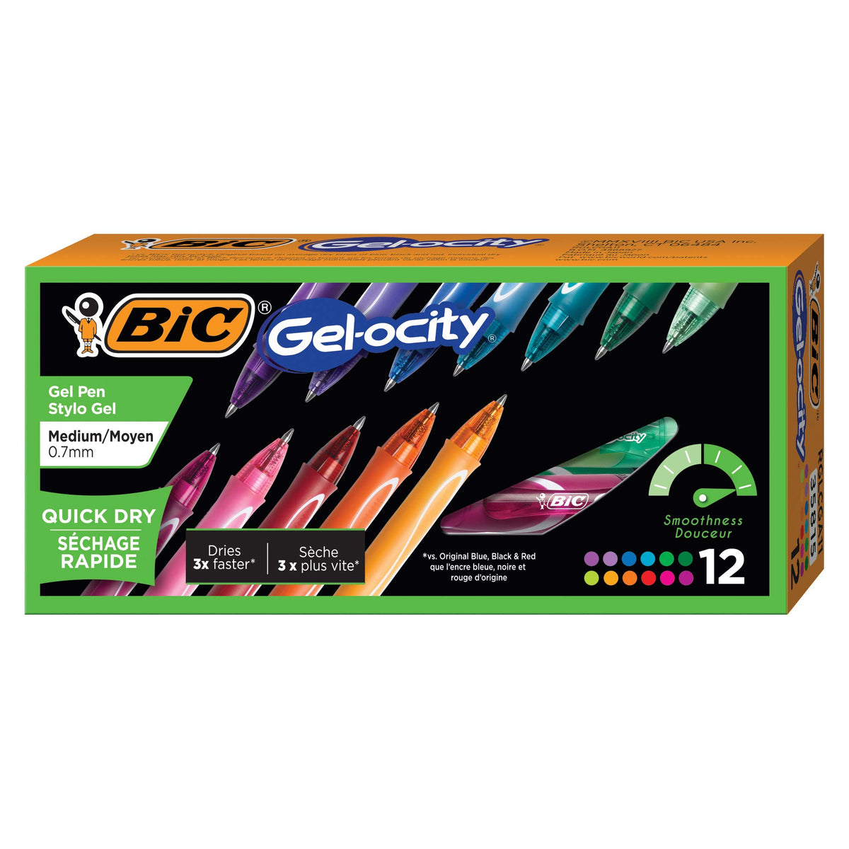 BIC Gelocity Quick Dry Black Gel Pens, Medium Point, 0.7 mm, 12-Count