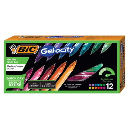 BIC Gelocity Quick Dry Black Gel Pens, Medium Point, 0.7 mm, 12-Count
