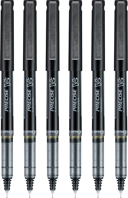 PILOT Precise V5 RT Retractable Rollerball Pens, 0.5mm, Black, 6-Pack
