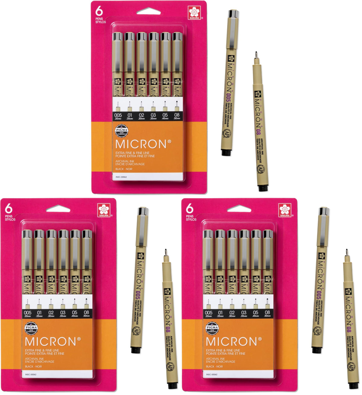 Sakura Pigma Micron Fineliner Pens, Black, Assorted Points - 6 Pack