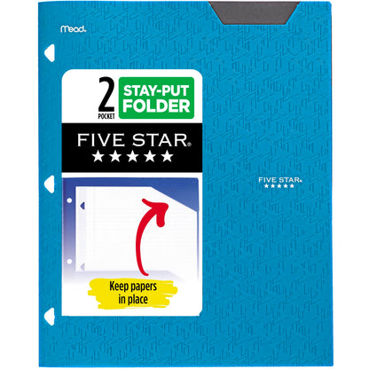 Five Star 2-Pocket Folder, Plastic Folder with Stay-Put Tabs, Fits 3-Ring Binder, Holds 8-1/2" x 11" Paper, Amethyst Purple (333420I-ECM)