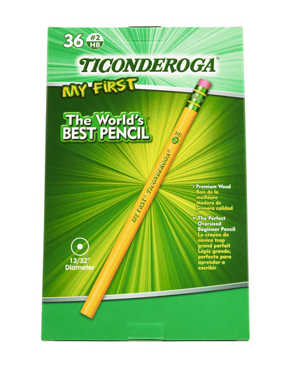 Ticonderoga My First Wood-Cased Pencils, #2 HB, Yellow, 36 Count