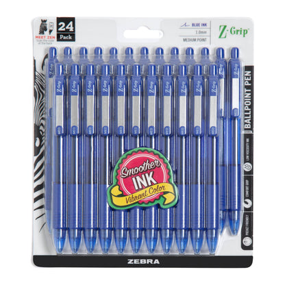 Zebra Pen Z-Grip Retractable Ballpoint Pen, Black Ink, 1.0mm, 24 Bulk-Pack