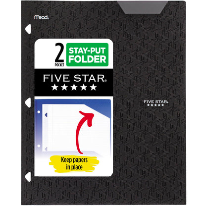 Five Star 2-Pocket Folder, Plastic Folder with Stay-Put Tabs, Fits 3-Ring Binder, Holds 8-1/2" x 11" Paper, Forest Green (333420E-ECM)