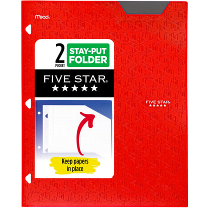 Five Star 2-Pocket Folder, Plastic Folder with Stay-Put Tabs, Fits 3-Ring Binder, Holds 8-1/2" x 11" Paper, Forest Green (333420E-ECM)