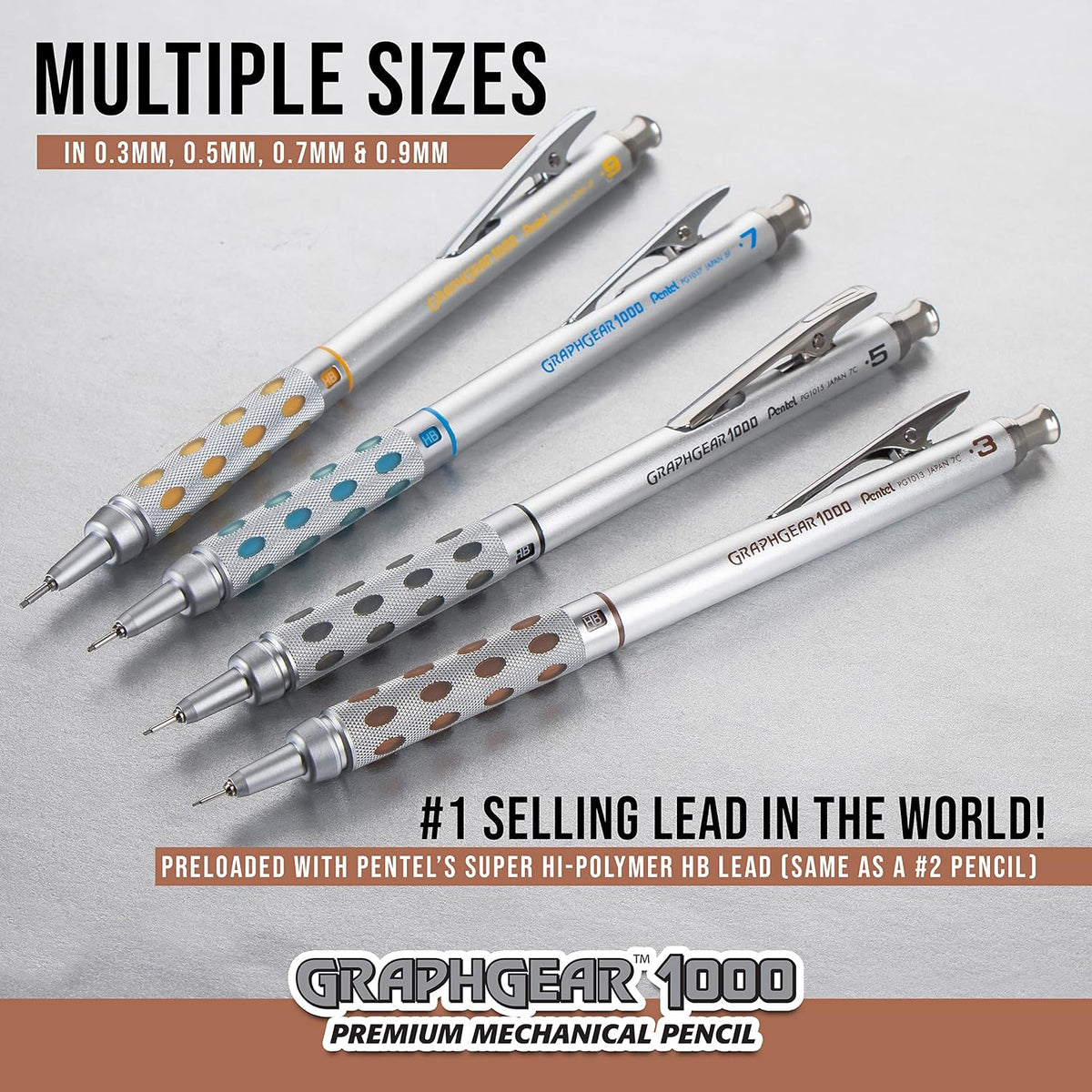 Pentel GraphGear 1000 Mechanical Pencil, (0.5mm) Point Size, Black Barrel, 1 Each (PG1015A)