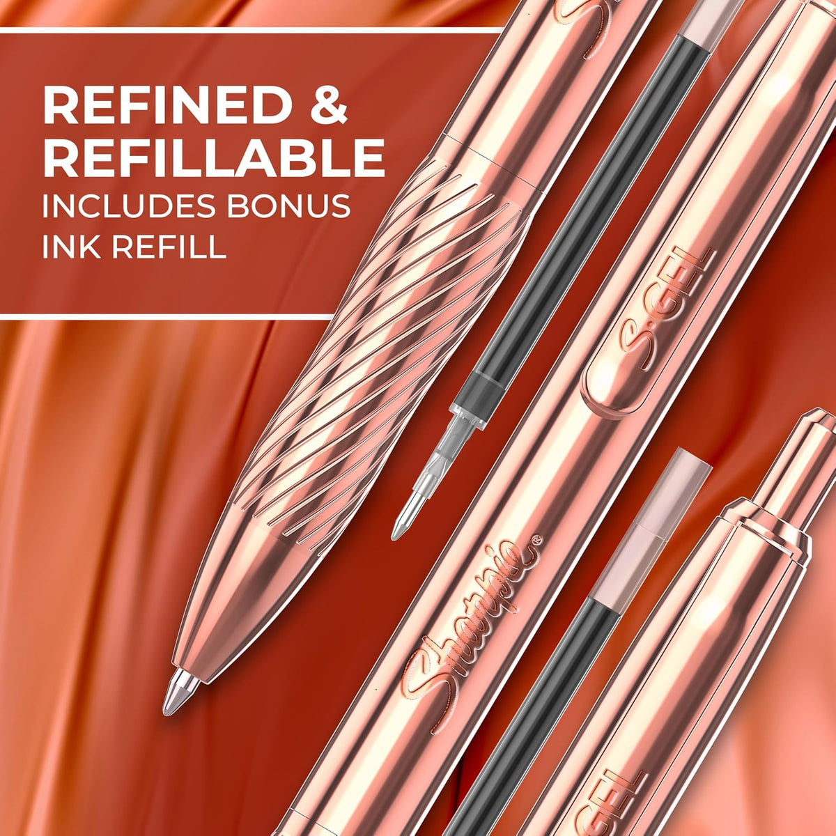 Sharpie S-Gel Gel Pen, Copper Metal Body, Medium Point (0.7mm), Black Ink, Includes 1 Pen and 1 Additional Ink Refill