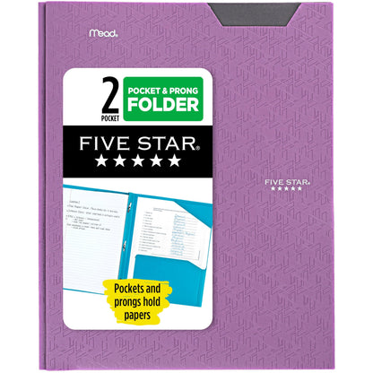 Five Star 2-Pocket Folder, Plastic Folder with Stay-Put Tabs and Prong Fasteners, Holds 8-1/2" x 11" Paper, Black (72113)