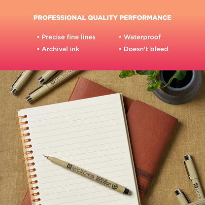 Sakura Pigma Micron Fineliner Pens, Black, Assorted Points - 6 Pack