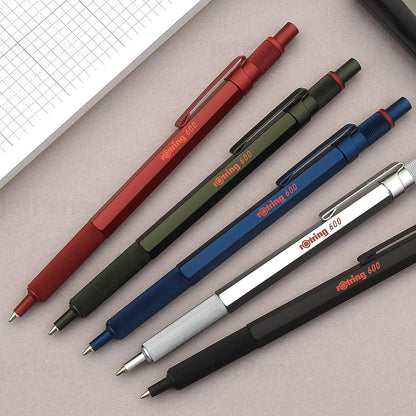 rOtring 600 Ballpoint Pen, Medium Point, Black Ink, Blue Barrel, Refillable - Smooth Writing, Non-Slip Grip